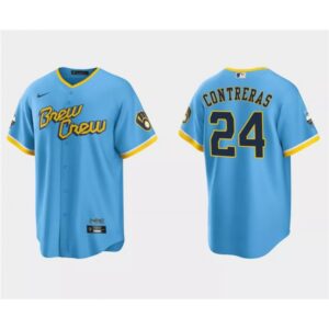 68639a2367aee_1 Men's Milwaukee Brewers #24 William Contreras Powder Blue 2022 City Connect Cool Base Stitched Jersey