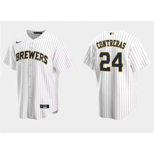 68639a4918d2c_1 Men's Milwaukee Brewers #24 William Contreras White Cool Base Stitched Jersey