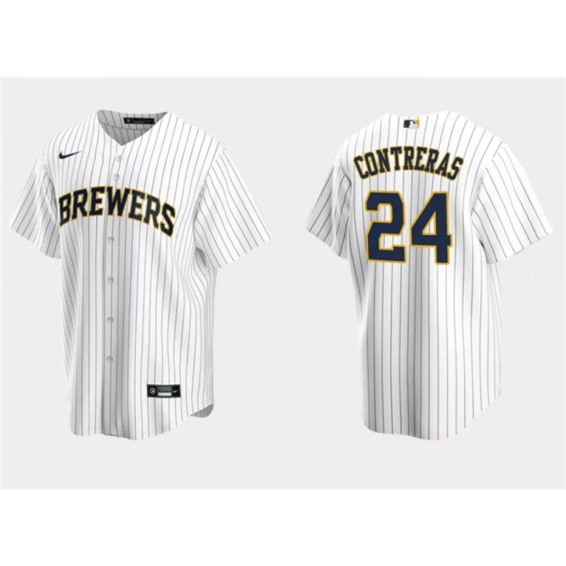 68639a4918d2c_1 Men's Milwaukee Brewers #24 William Contreras White Cool Base Stitched Jersey