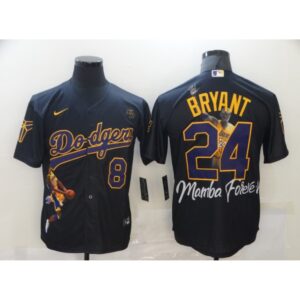 68639a687eaf0_1 Men's Los Angeles Dodgers Front #8 Back #24 Kobe Bryant Black With KB Patch Cool Base Stitched Jersey