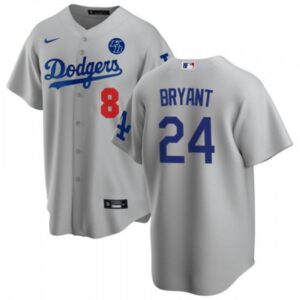 68639a8874f68_1 Men's Los Angeles Dodgers Front #8 Back #24 Kobe Bryant Grey 2020 KB Patch Cool Base Stitched Jersey