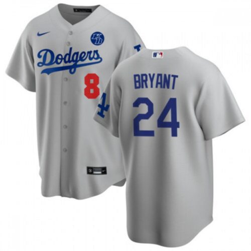 68639a8874f68_1 Men's Los Angeles Dodgers Front #8 Back #24 Kobe Bryant Grey 2020 KB Patch Cool Base Stitched Jersey
