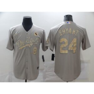 68639a9039d59_1 Men's Los Angeles Dodgers Front #8 Back #24 Kobe Bryant With KB Patch Grey Cool Base Stitched Jersey