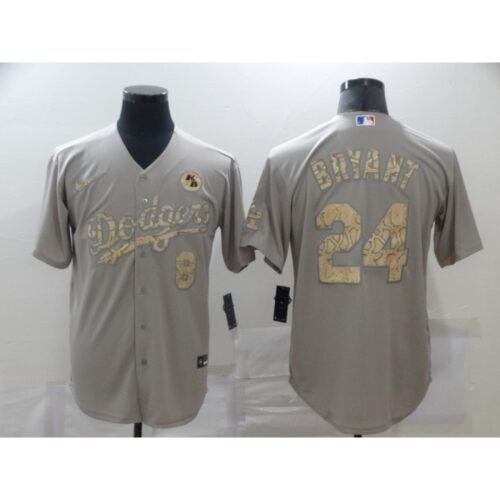 68639a9039d59_1 Men's Los Angeles Dodgers Front #8 Back #24 Kobe Bryant With KB Patch Grey Cool Base Stitched Jersey