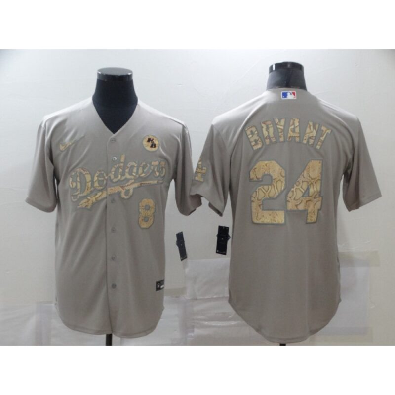 68639a9039d59_1 Men's Los Angeles Dodgers Front #8 Back #24 Kobe Bryant With KB Patch Grey Cool Base Stitched Jersey