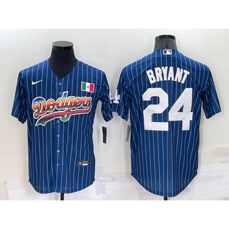 68639aadf1784_1 Men's Los Angeles Dodgers #24 Kobe Bryant Navy Mexico Rainbow Cool Base Stitched Baseball Jersey
