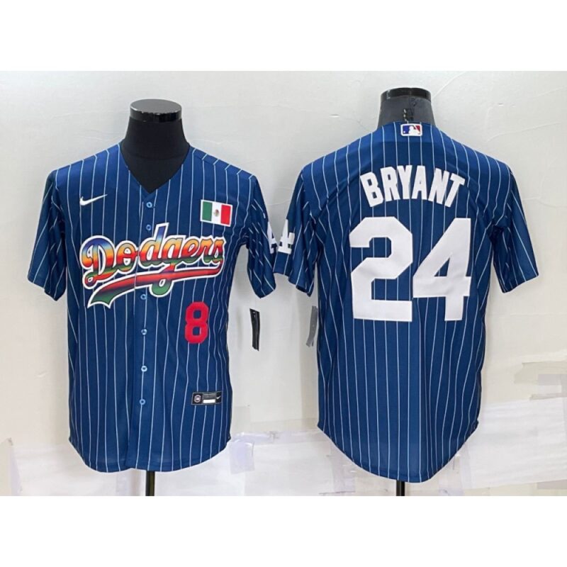 68639ab5025c1_1 Men's Los Angeles Dodgers Front #8 Back #24 Kobe Bryant Navy Mexico Rainbow Cool Base Stitched Baseball Jersey