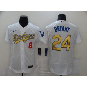 68639aeee537b_1 Men's Los Angeles Dodgers Front #8 Back #24 Kobe Bryant 2021 White Gold Sttiched Jersey
