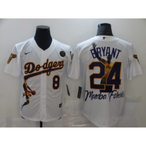 68639af24bb3b_1 Men's Los Angeles Dodgers Front #8 Back #24 Kobe Bryant White With KB Patch Cool Base Stitched Jersey