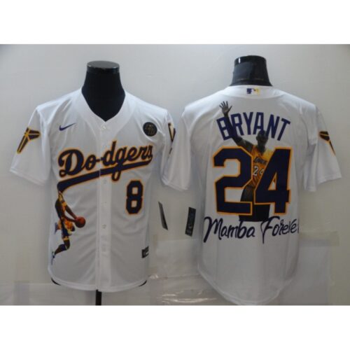 68639af24bb3b_1 Men's Los Angeles Dodgers Front #8 Back #24 Kobe Bryant White With KB Patch Cool Base Stitched Jersey