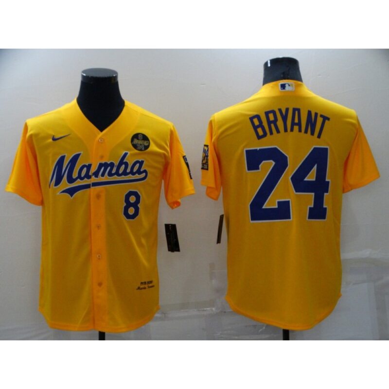 68639af5a3cf2_1 Men's Los Angeles Dodgers Front #8 Back #24 Kobe Bryant 'Mamba' Yellow Cool Base Stitched Jersey