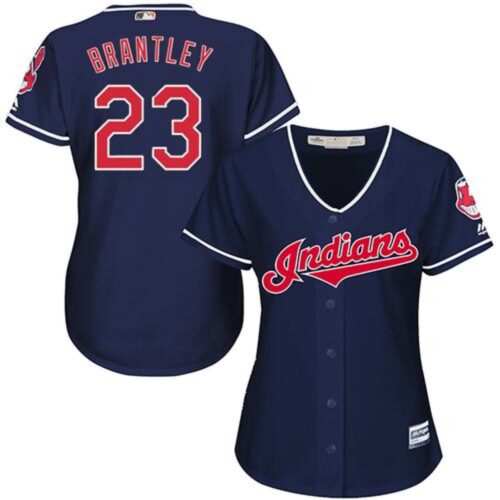 68639d1f68428_1 indians #23 Michael Brantley Navy Blue Women's Alternate Stitched MLB Jersey