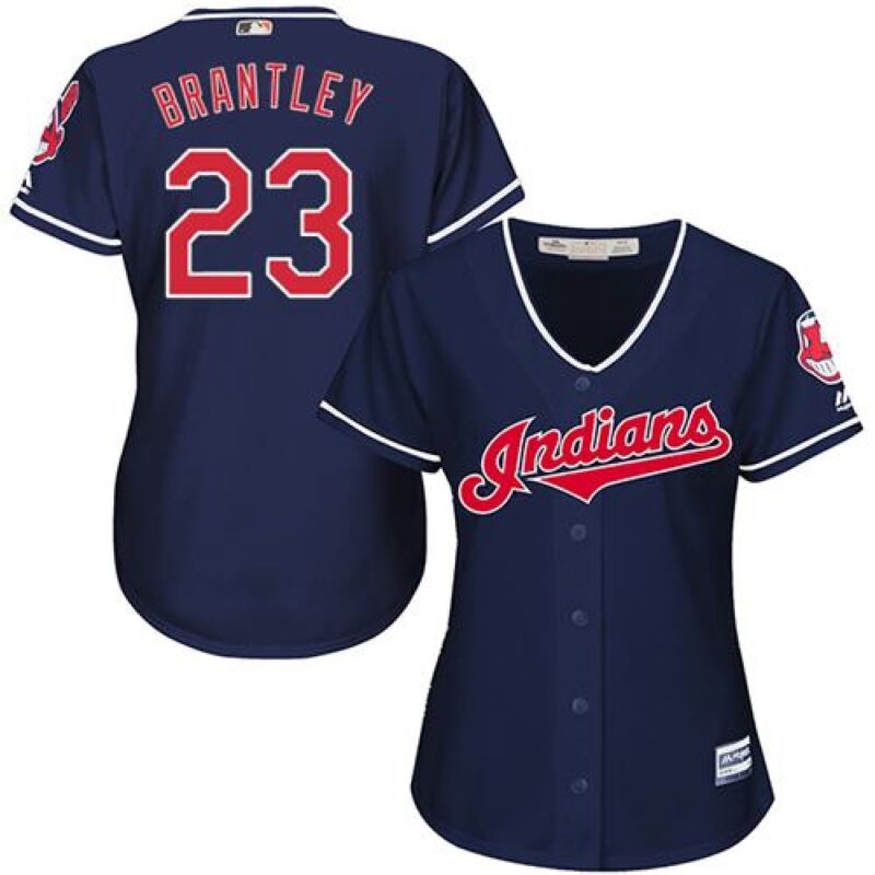 68639d1f68428_1 indians #23 Michael Brantley Navy Blue Women's Alternate Stitched MLB Jersey