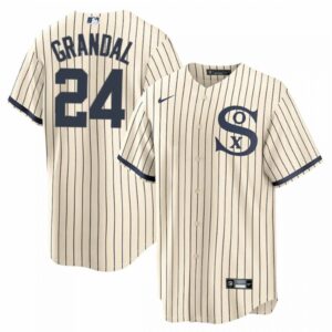 68639d695d247_1 Men's Chicago White Sox #24 Yasmani Grandal 2021 Cream/Navy Name&Number Field of Dreams Cool Base Stitched Jersey