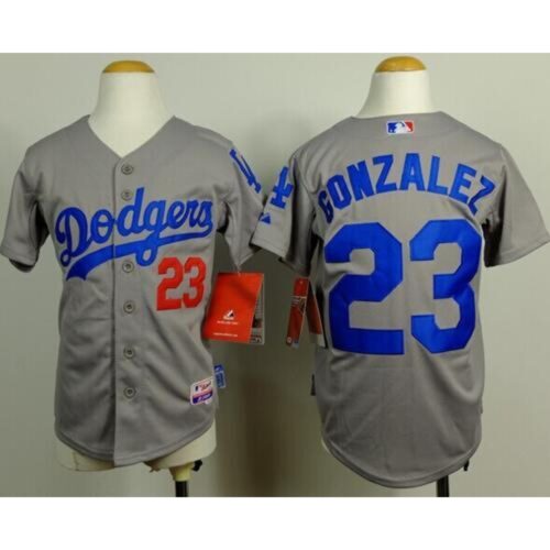 68639da4e78bc_1 Dodgers #23 Adrian Gonzalez Grey Cool Base Stitched Youth MLB Jersey