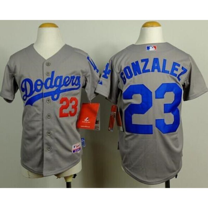68639da4e78bc_1 Dodgers #23 Adrian Gonzalez Grey Cool Base Stitched Youth MLB Jersey