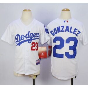 68639da7c42c9_1 Dodgers #23 Adrian Gonzalez White Cool Base Stitched Youth MLB Jersey