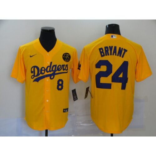 68639dae56aa3_1 Men's Los Angeles Dodgers Front #8 Back #24 Kobe Bryant Yellow 2020 KB Patch Cool Base Stitched Jersey