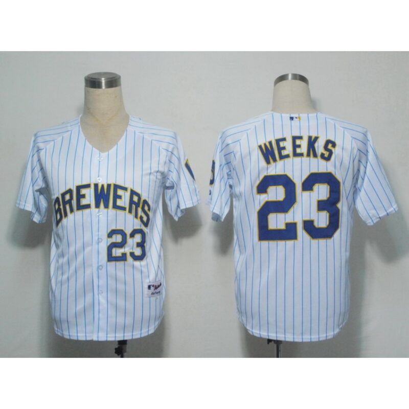 68639dfcb5768_1 Brewers #23 Rickie Weeks White Blue Strip Stitched MLB Jersey