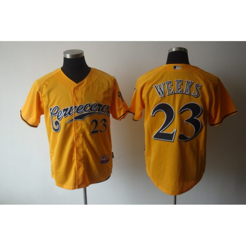 68639dffe4919_1 Brewers #23 Rickie Weeks Yellow Cerveceros Cool Base Stitched MLB Jersey