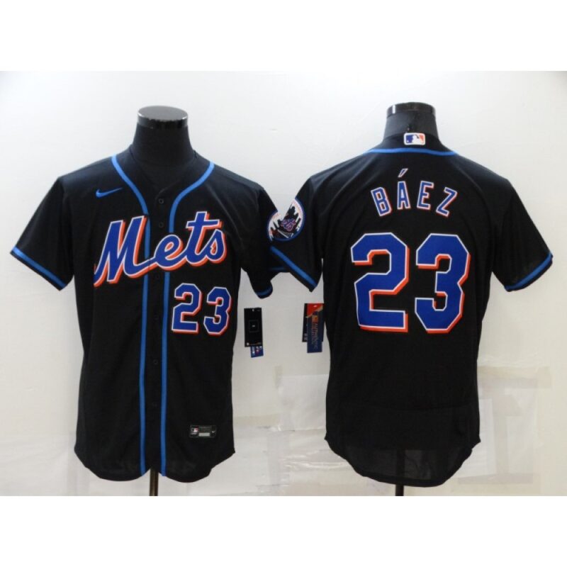 68639e03712f8_1 Men's New York Mets #23 Javier Baez Black Flex Base Stitched Jersey