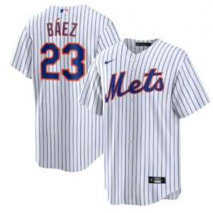 68639e0e0a74a_1 Men's New York Mets #23 Javier Baez White Cool Base Stitched Baseball Jersey
