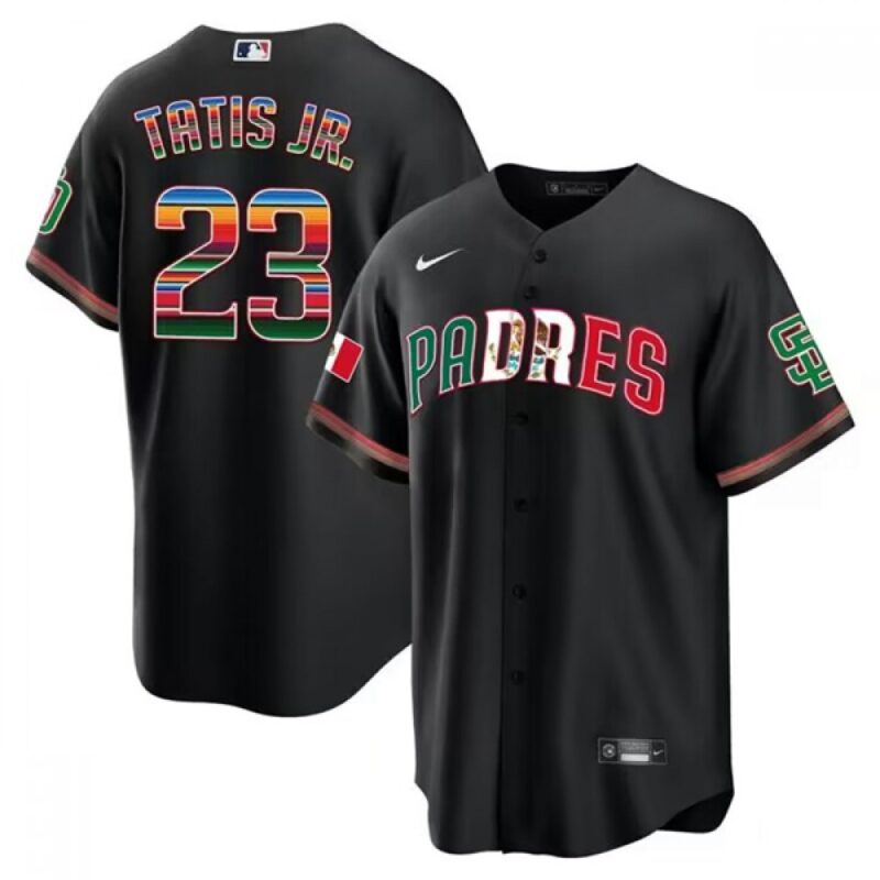 68639e5f0ca53_1 Men's San Diego Padres #23 Fernando Tatis Jr. Mexico Black Cool Base Stitched Baseball Jersey