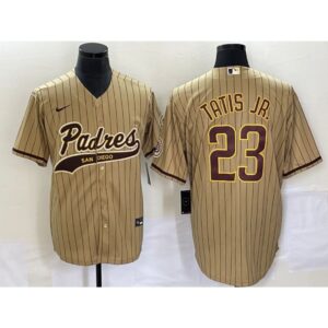 68639e7aadb93_1 Men's San Diego Padres #23 Fernando Tatis Jr. Tan Cool Base Stitched Baseball Jersey