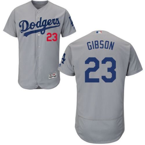 68639ed9595dd_1 Dodgers #23 Kirk Gibson Grey Flexbase Authentic Collection Stitched MLB Jersey