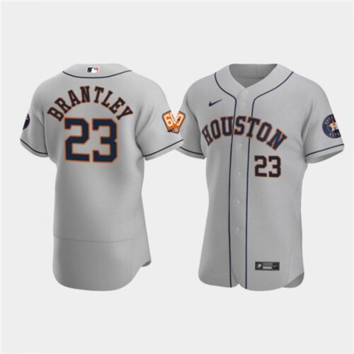 6863a002721d7_1 Men's Houston Astros #23 Michael Brantley Grey 60th Anniversary Flex Base Stitched Baseball Jersey