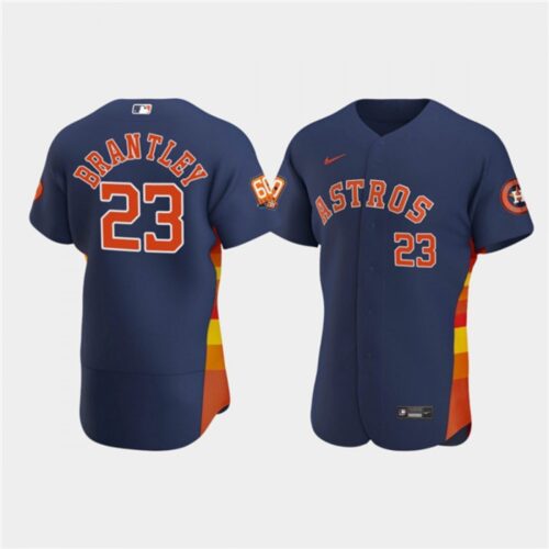 6863a01c06756_1 Men's Houston Astros #23 Michael Brantley Navy 60th Anniversary Flex Base Stitched Baseball Jersey