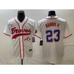 6863a090b692e_1 Men's Atlanta Braves #23 Michael Harris ii White Cool Base With Patch Stitched Baseball Jersey