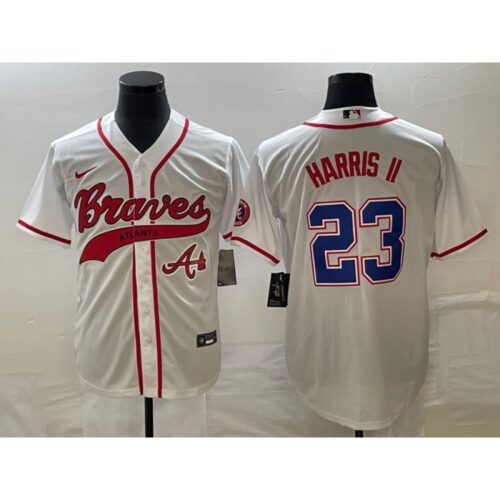 6863a090b692e_1 Men's Atlanta Braves #23 Michael Harris ii White Cool Base With Patch Stitched Baseball Jersey
