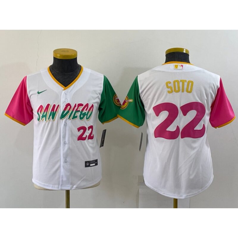 6863a18aeeab0_1 Youth San Diego Padres #22 Juan Soto 2022 White City Connect Stitched Baseball Jersey
