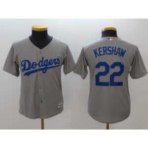6863a19fc6e39_1 Youth Los Angeles Dodgers #22 Clayton Kershaw Gray Cool Base Stitched MLB Jersey