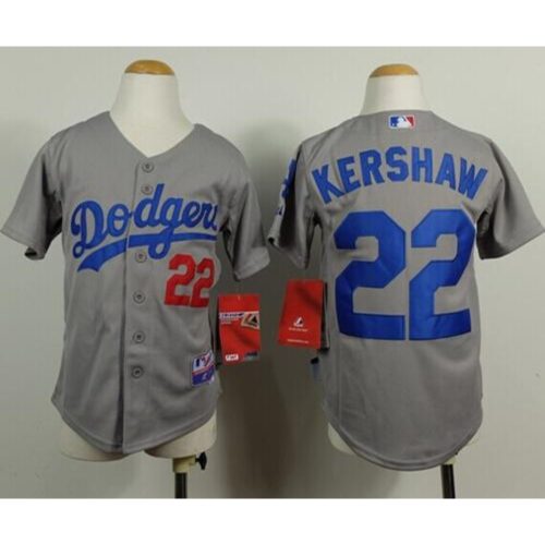 6863a1a5a4444_1 Dodgers #22 Clayton Kershaw Grey Cool Base Stitched Youth MLB Jersey
