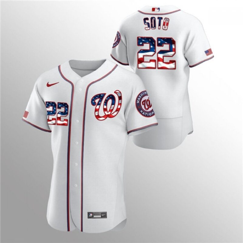 6863a28652e1e_1 Men's Washington Nationals #22 Juan Soto White 2020 Stars & Stripes Flex Base Stitched Jersey