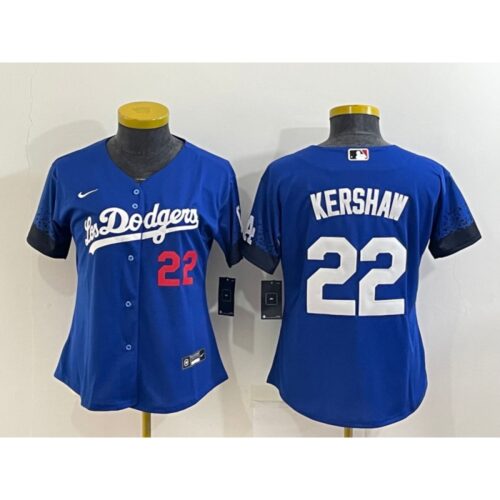 6863a29b23bd7_1 Women's Los Angeles Dodgers #22 Clayton Kershaw Royal City Connect Stitched Baseball Jersey(Run Small)