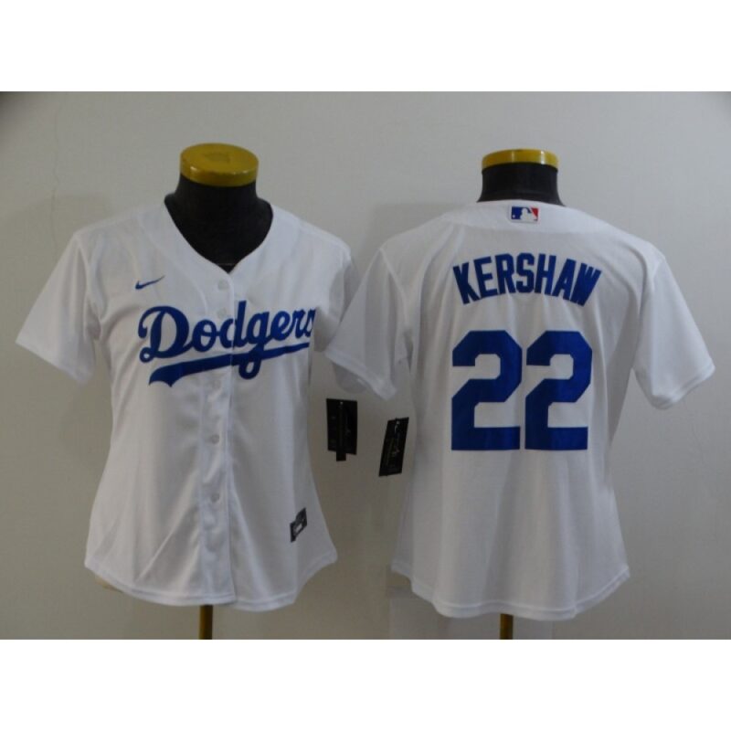 6863a2a0d23b0_1 Women's Los Angeles Dodgers #22 Clayton Kershaw White Cool Base Stitched Jersey(Run Small)
