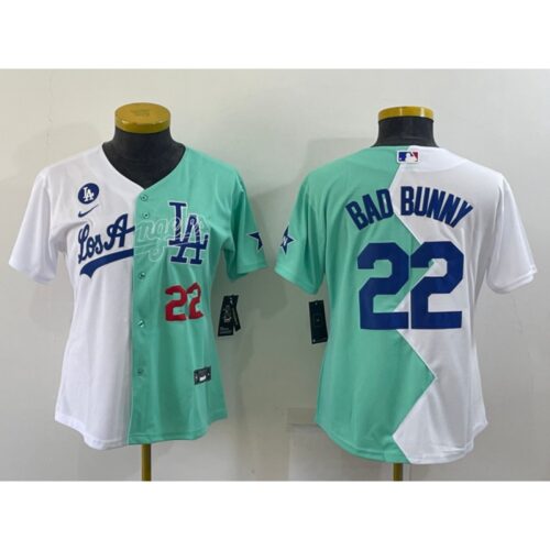 6863a2b1e2b22_1 Women's Los Angeles Dodgers #22 Bad Bunny 2022 All-Star White/Green Split Stitched Baseball Jersey(Run Small)