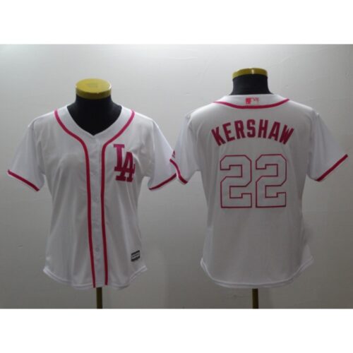 6863a2b78bac6_1 Women's Los Angeles Dodgers #22 Clayton Kershaw White Pink Cool Base Stitched MLB Jersey