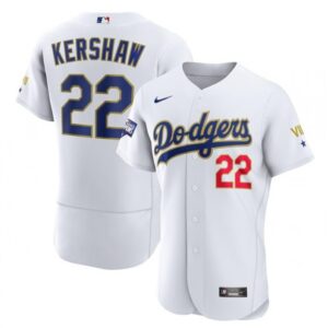 6863a2bddf248_1 Women's Los Angeles Dodgers #22 Clayton Kershaw White Gold Championship Stitched MLB Jersey(Run Small)