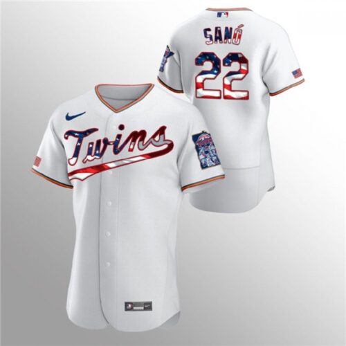 6863a3b7b89d6_1 Men's Minnesota Twins #22 Miguel Sano White 2020 Stars & Stripes Flex Base Stitched Jersey