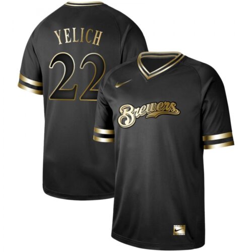 6863a3e6c4735_1 Men's Milwaukee Brewers #22 Christian Yelich Black Gold Stitched MLB Jersey