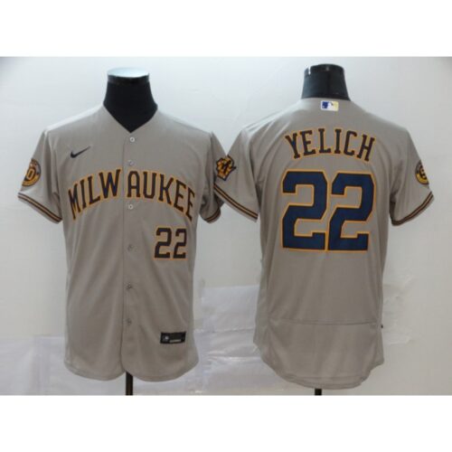 6863a3ee37f54_1 Men's Milwaukee Brewers #22 Christian Yelich Grey Flex Base Stitched MLB Jersey