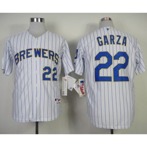 6863a4100f7b0_1 Brewers #22 Matt Garza White (blue strip) Stitched MLB Jersey