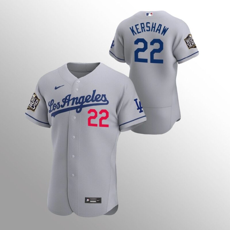6863a430b68ad_1 Men's Los Angeles Dodgers #22 Clayton Kershaw Grey 2020 World Series Bound stitched Jersey