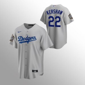 6863a434e0e17_1 Men's Los Angeles Dodgers #22 Clayton Kershaw Grey 2020 World Series Bound stitched Jersey