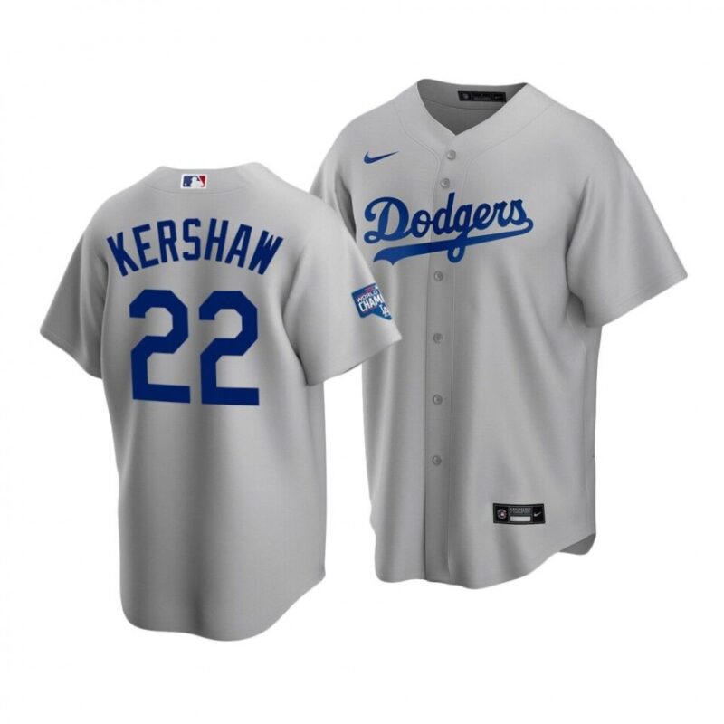6863a43c2fd9e_1 Men's Los Angeles Dodgers #22 Clayton Kershaw Grey 2020 World Series Champions Home Patch Stitched Jersey