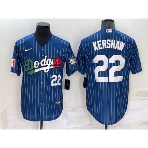 6863a44bcffa3_1 Men's Los Angeles Dodgers #22 Clayton Kershaw Navy Mexico World Series Cool Base Stitched Baseball Jersey
